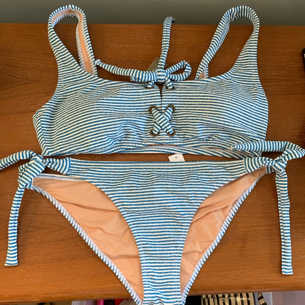 NWT Blue and White Striped J Crew Bikini - L